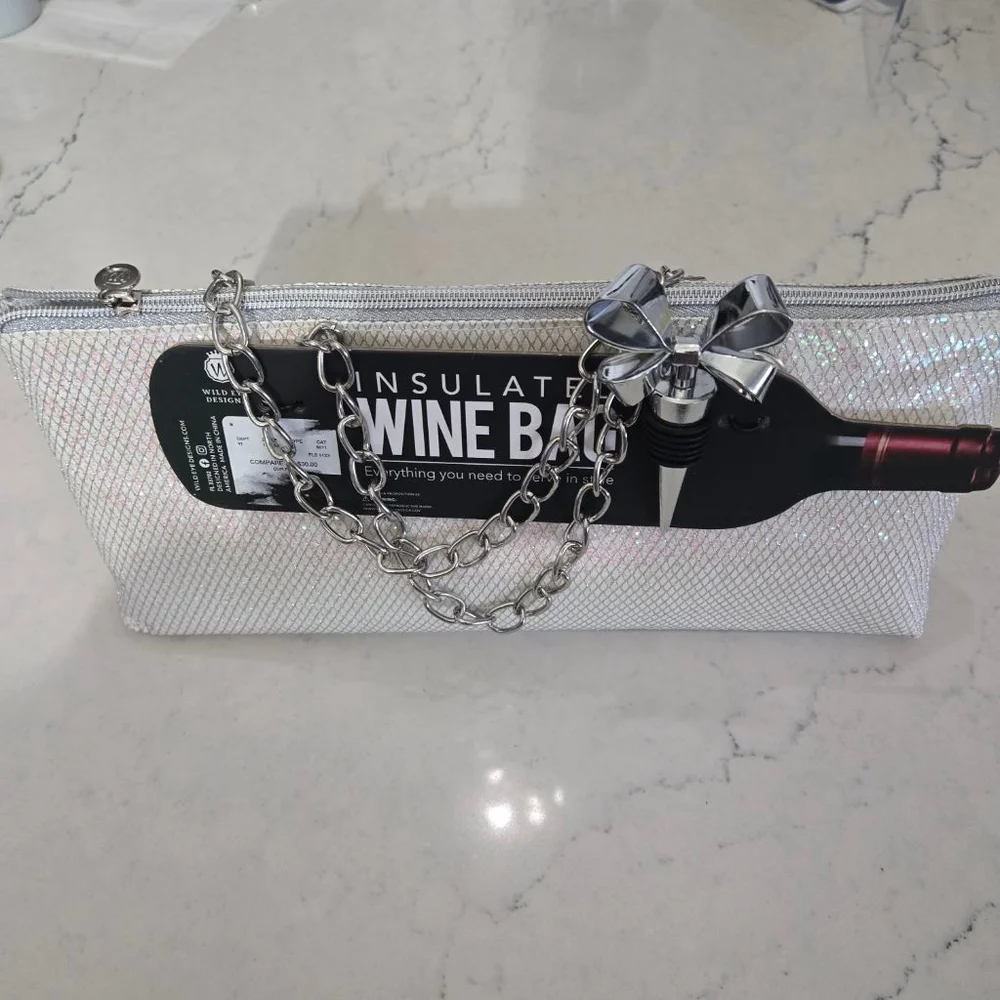 Wild Eye Designs Insulated Wine Bag with Handles White Silver